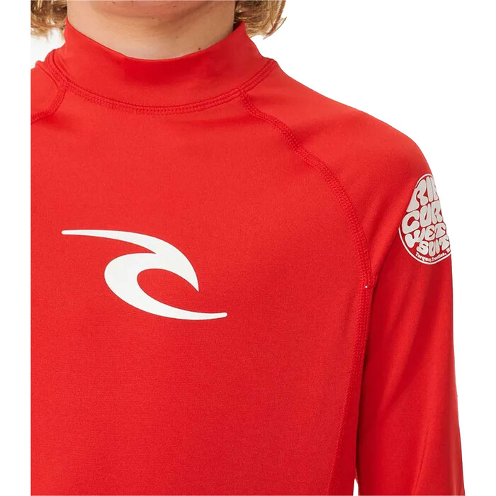 2024 Rip Curl Chicos Brand Wave UPF Chaleco De Lycra De Manga Larga 122BRV - Red